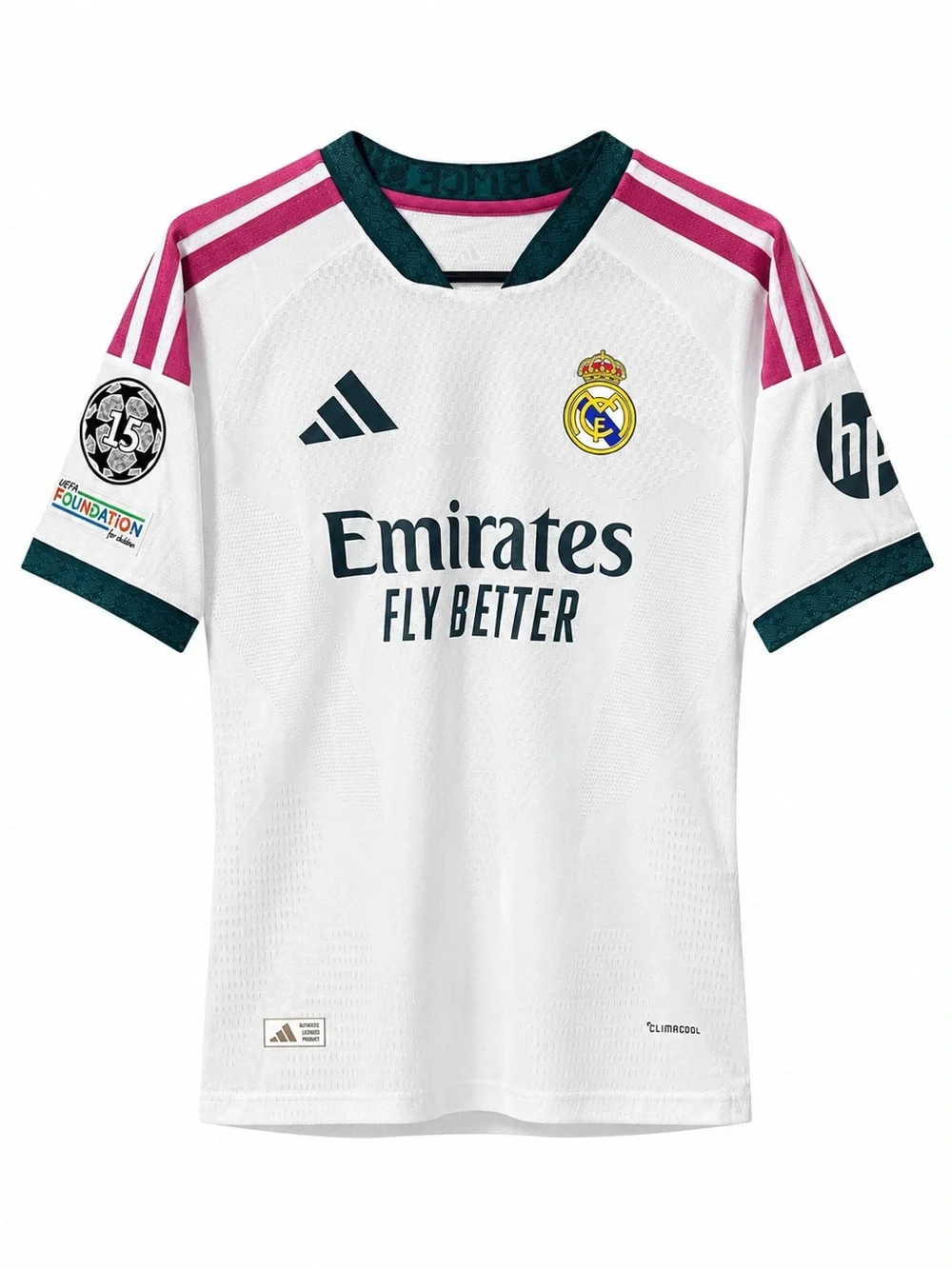 adidas Real Madrid Boys White Jersey with Pink Stripes